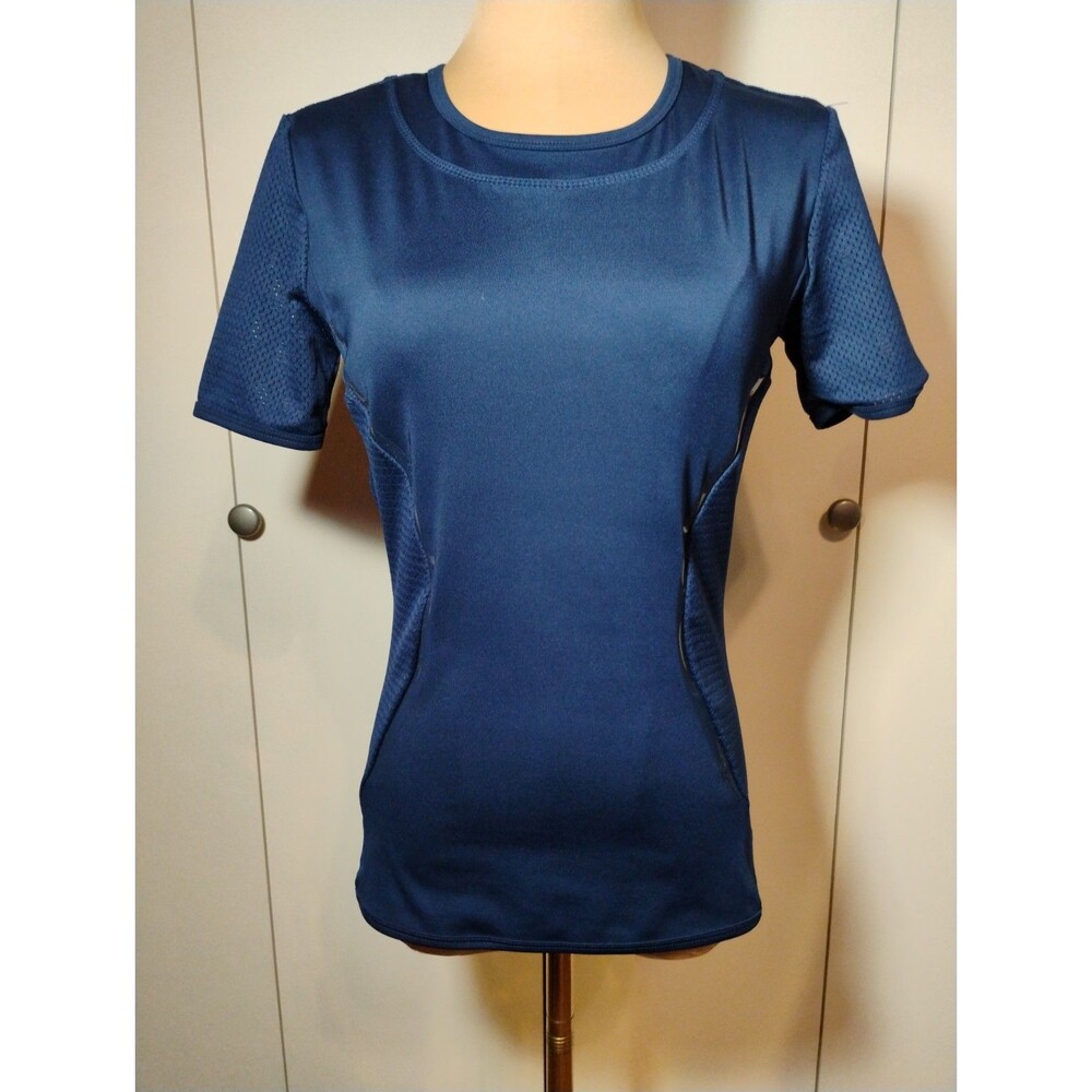 Stella McCartney navy blue short-sleeve athletic top breathable mesh panels Smal